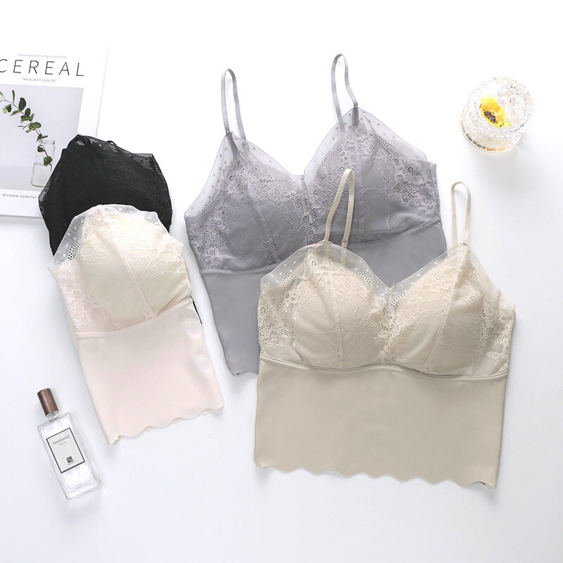 Lace Spaghetti Straps, Camisole, Beautiful Back Vest, Long Fixed Cup, Breast-Revealing Tube Top, Bottoming, Slim Intimates, No Rims for Women Lace Spaghetti Straps, Camisole, Beautiful Back Vest, Long Fixed Cup, Breast-Revealing Tube Top, Bottoming, Slim Intimates, No Rims for Women
