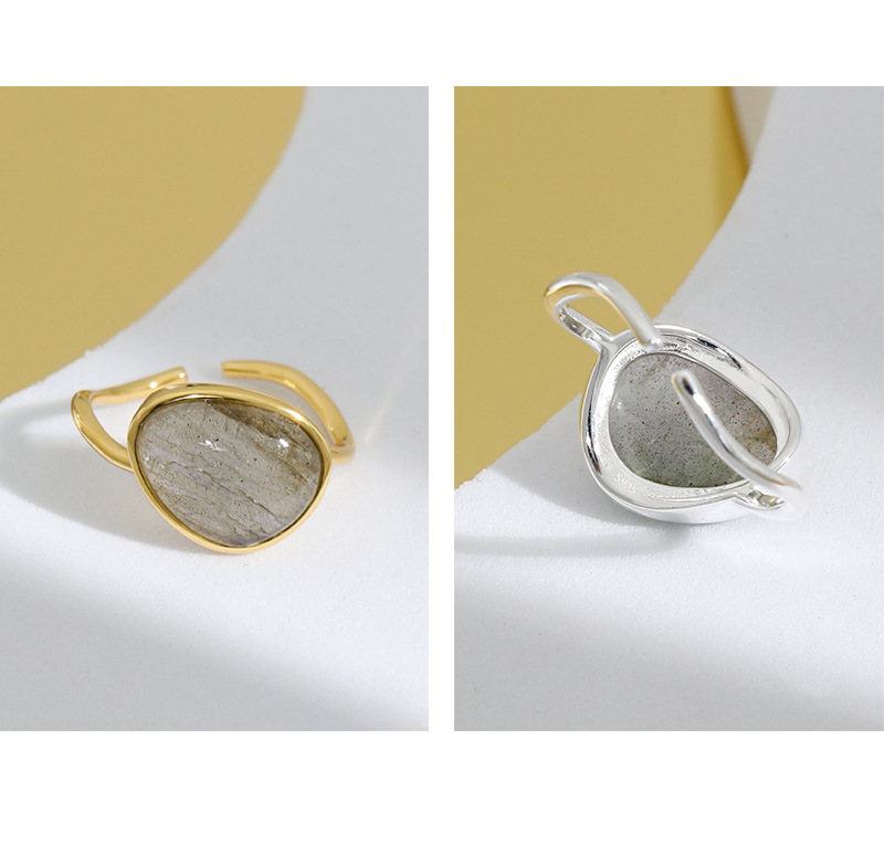 Korean micro-inlaid moonstone crystal S925 sterling silver open ring