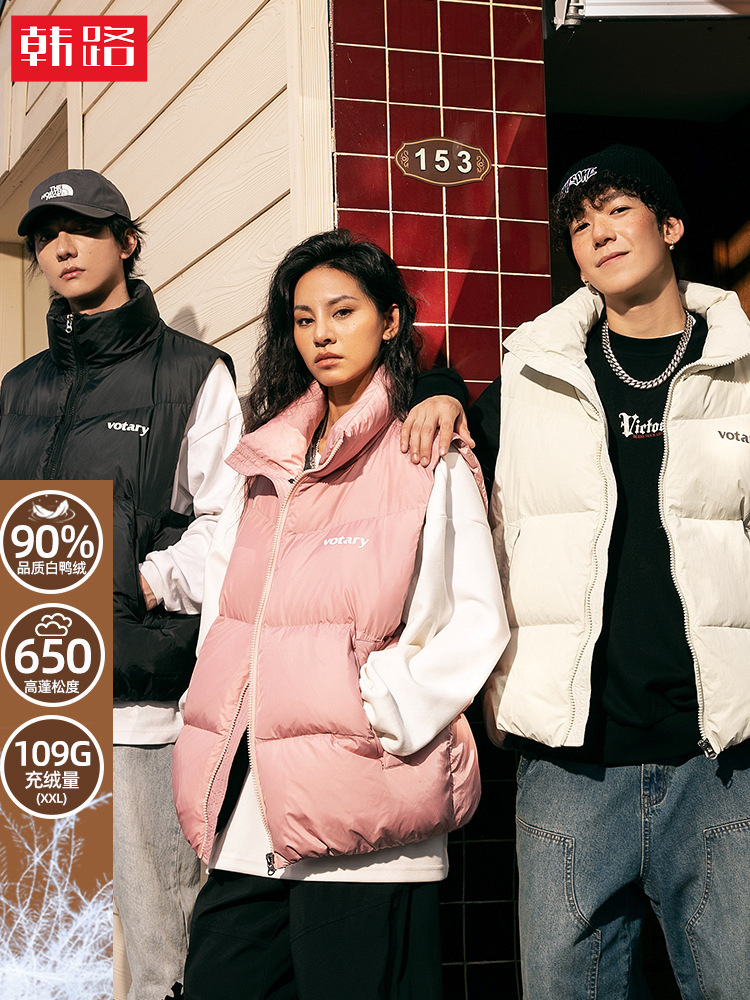 90 terciopelo engrosado abajo Chaleco de los hombres de invierno corto collar abajo chaqueta americana retro impreso abrigo de pan Q
