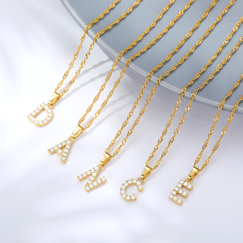 Zircon Letter Pendant Necklace