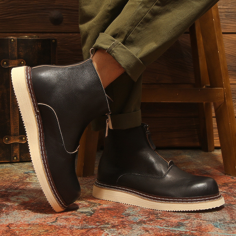 C5-18 Foam-Soled Chelsea Boots for Men, Genuine Leather, High-End Thick-Soled, Height-Increasing, Fleece-Lined, Warm Work Boots, Trendy Men's Boots