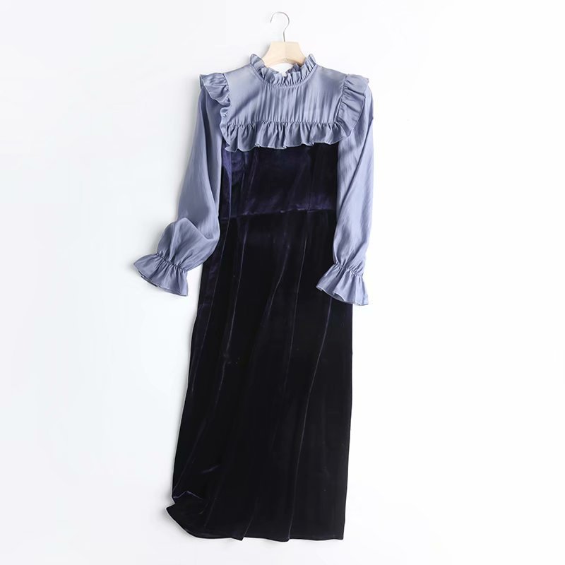 chiffon stitching trumpet sleeves ruffled mid-length dress  NSAM40191