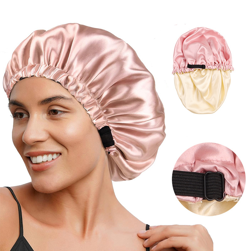 Cross-border Double-layer Satin Adjustable Satin Nightcap Double-sided Wearable Flat Mouth Silk Hair Conditioner Beauty Makeup Cap
