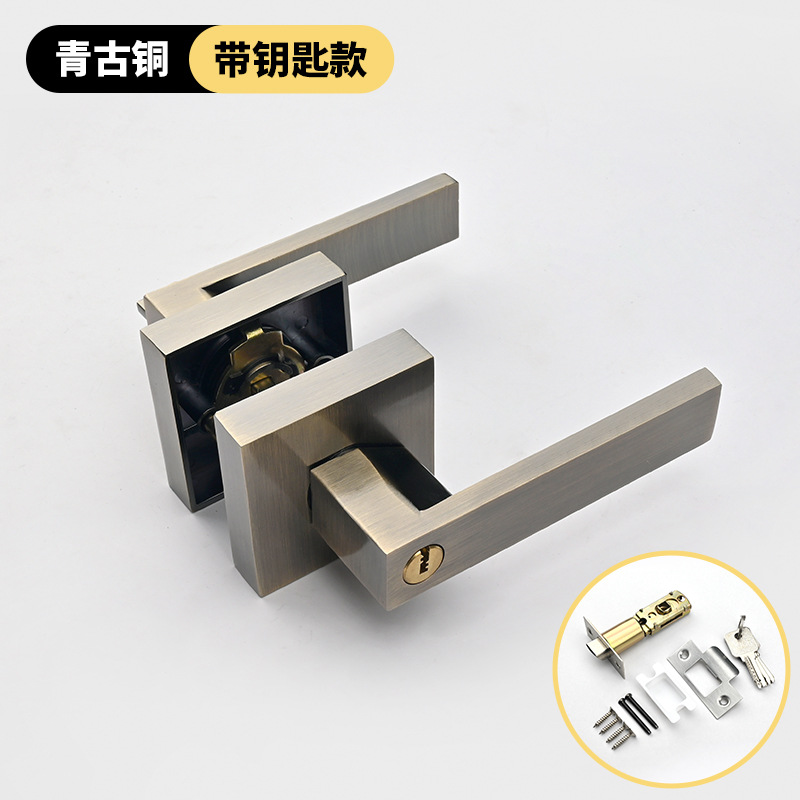 Cerradura de puerta interior cerradura de manija de aleación de aluminio ajustable habitación de madera manija de puerta cerradura cuadrada simple americana pesada cerradura de tres polos
