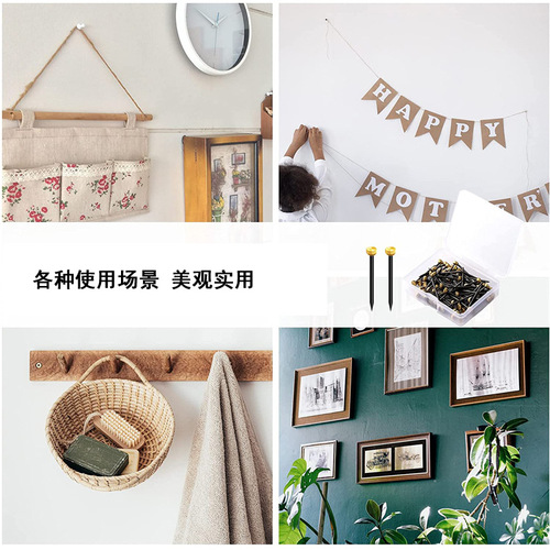 Cross-border supply of boxed black copper head nails, through-core copper head nail accessories wholesale, European style picture frame hook nails