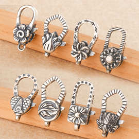 珍珠项链简约DIY饰品复古花草弹簧扣配件 S925纯银手链搭连接扣头