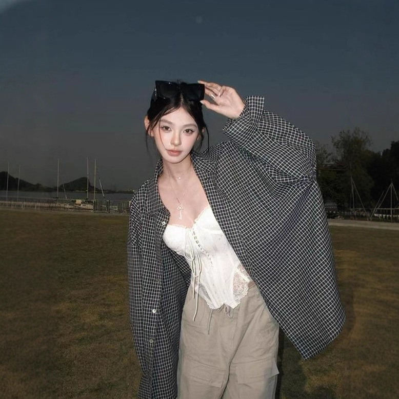 Lace Fishbone Tube Top Palace Bra Women's Summer Outer Wear Sexy Slim Top Retro Plaid Shirt Jacket