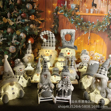 新款圣诞节冰雪老人雪人麋鹿发光毛绒公仔玩偶装饰品摆件跨境