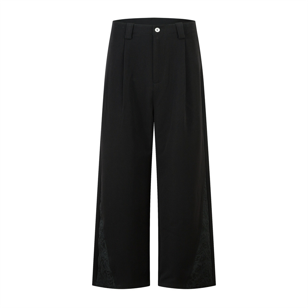 Loose Wide-Leg Casual Suit Men's Hip-Hop Trend Solid Color Versatile Pleated Patchwork Design Floor-Length Pants_voghion.com