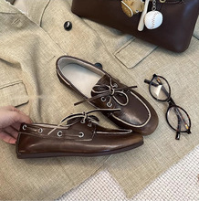 现货英伦风平底小皮鞋女做旧复古懒人一脚蹬平底休闲百搭真皮单鞋