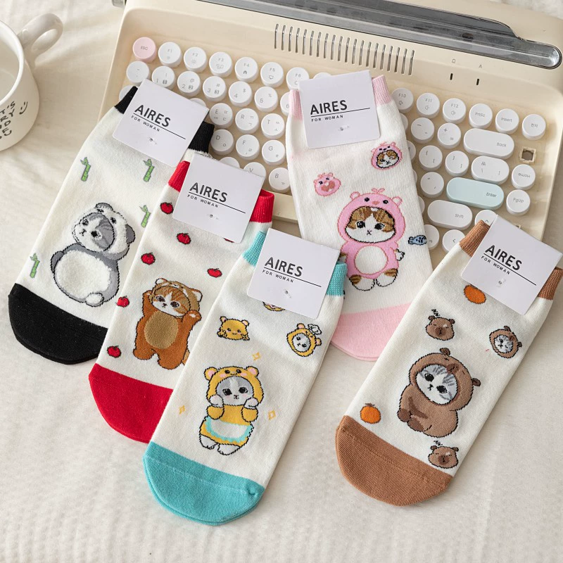 Носки-лодочки женские, милый мультяшный Pochacco-стиль, весна/осень, one size, набор 5 цветов