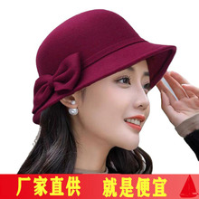 新款潮牌羊毛呢礼帽女秋冬韩版圆顶渔夫帽网红百搭复古英伦盆帽子