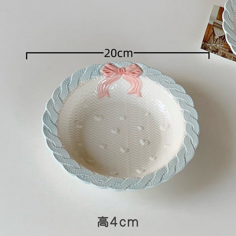 ガーリーハートリボンレースセラミックプレートライスボウルインケーキスナックプレートガーリーハートプレート高価値食器|undefined