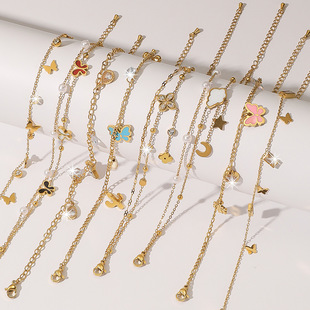 Anklet for Women European New Style Fashion Cross-Border Love Butterfly Niche Design Zircon Anklet Titanium Steel Foot Jewelry