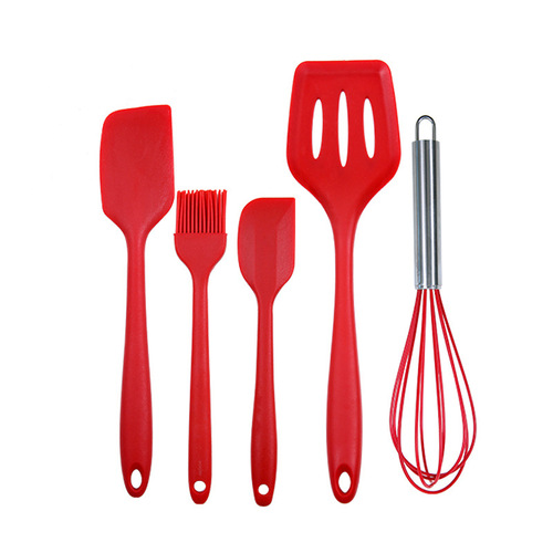 Set of five silicone baking tools: spatula, oil brush, scraper, whisk - high-temperature baking tools set