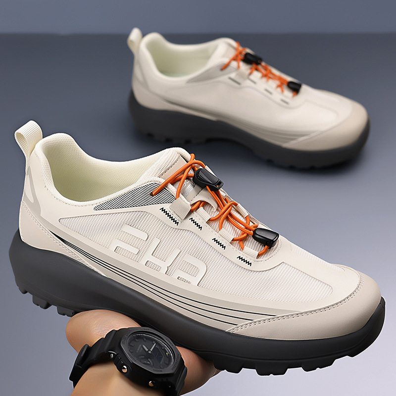 Popular Ice Silk Fabric Breathable Men's Shoes Thick-Soled Sports Trendy Shoes Urban Light Outdoor Travel Leisure Hiking Running Shoes