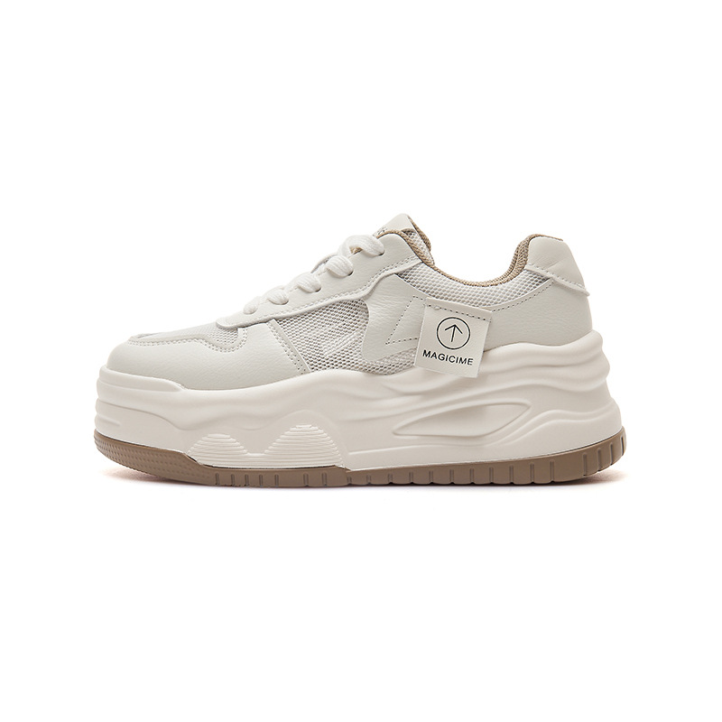 August Lion Deng Single Net Small White Shoes Mujer 2025 Nuevo verano Estilo delgado Estudiante Bizcocho Zapatillas deportivas casuales de plataforma