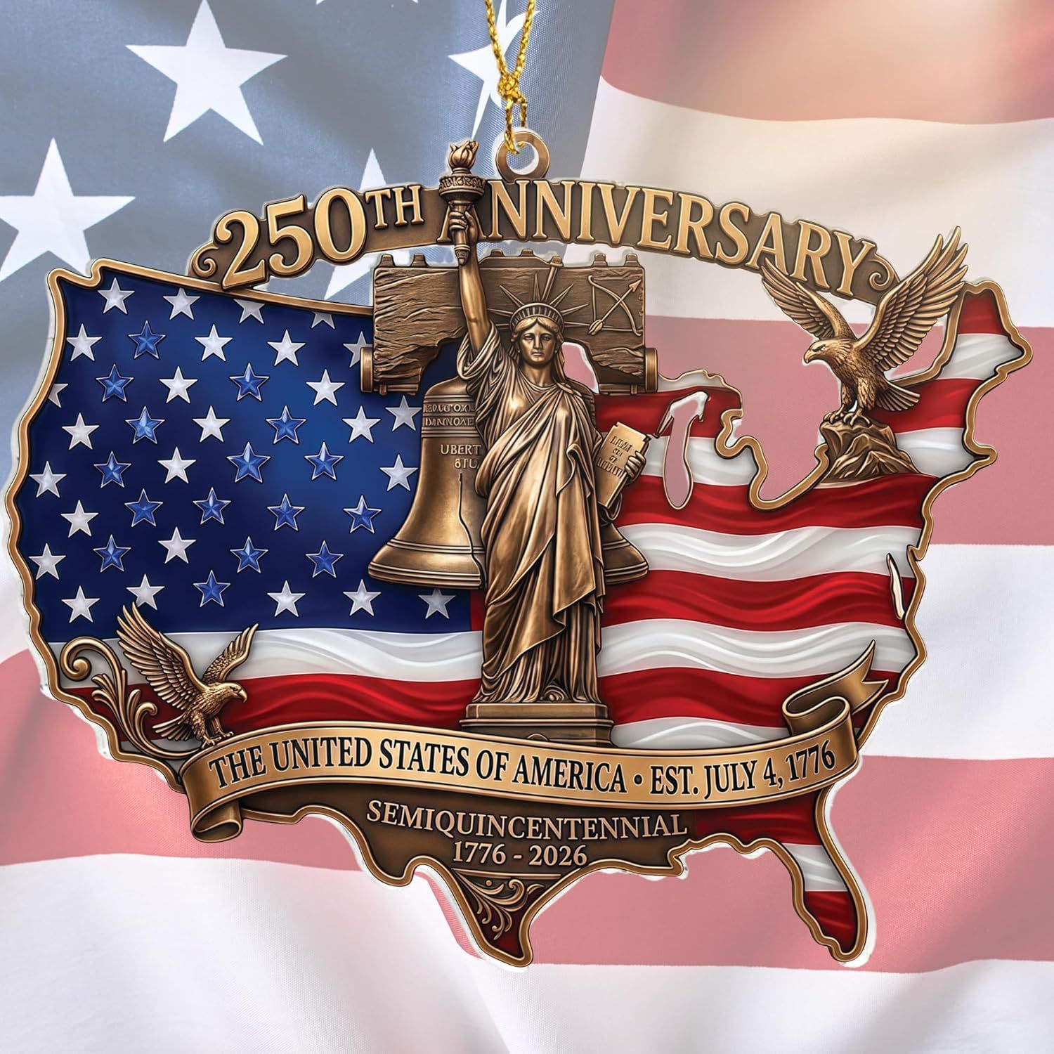 Decoración del 250 aniversario de la fundación de los Estados Unidos - Decoración del árbol de Navidad del Día de la Independencia de la Estatua de la Libertad 2D plana