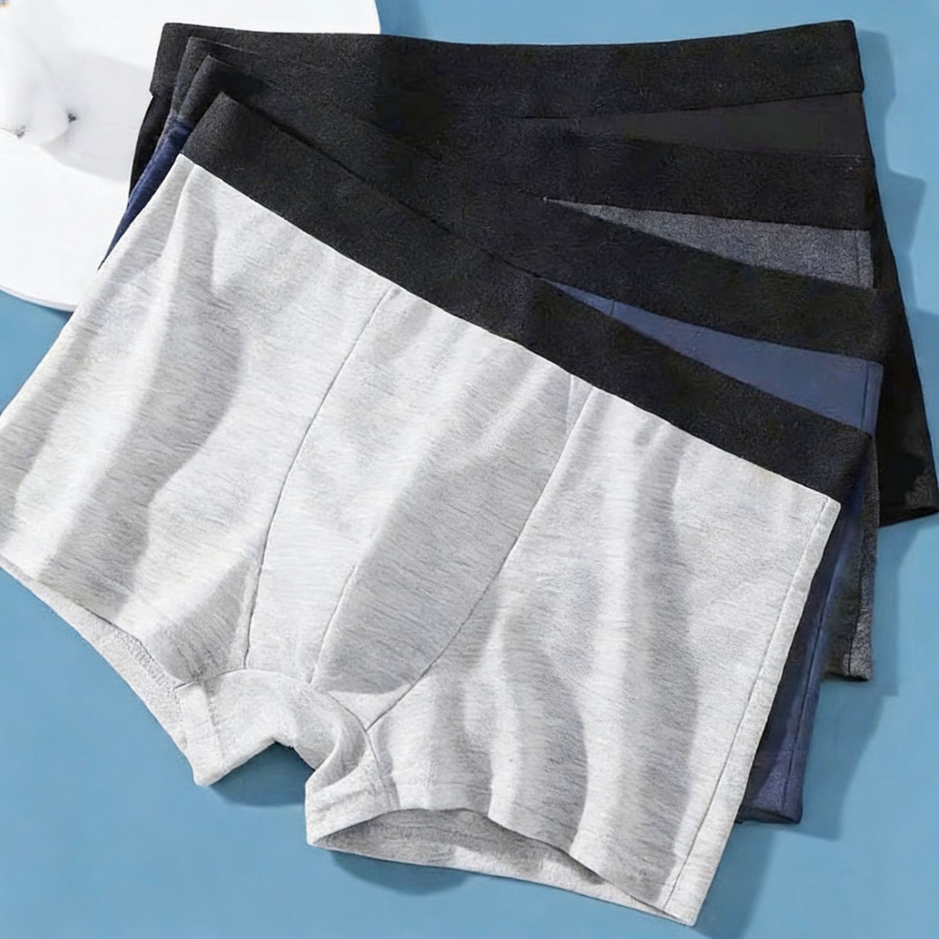 Men's Loose Breathable Large Size Boxer Briefs, Solid Color, Mid-Waist, Classic Color-Blocking, Cross-Border Men's Underwear