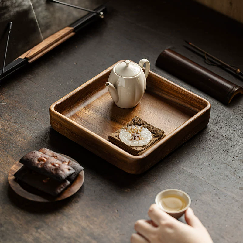 观岚 Виндз Walnut простая квадратная чайная поднос ретро цельная древесина чайный поднос чайный набор хранение поднос для чая