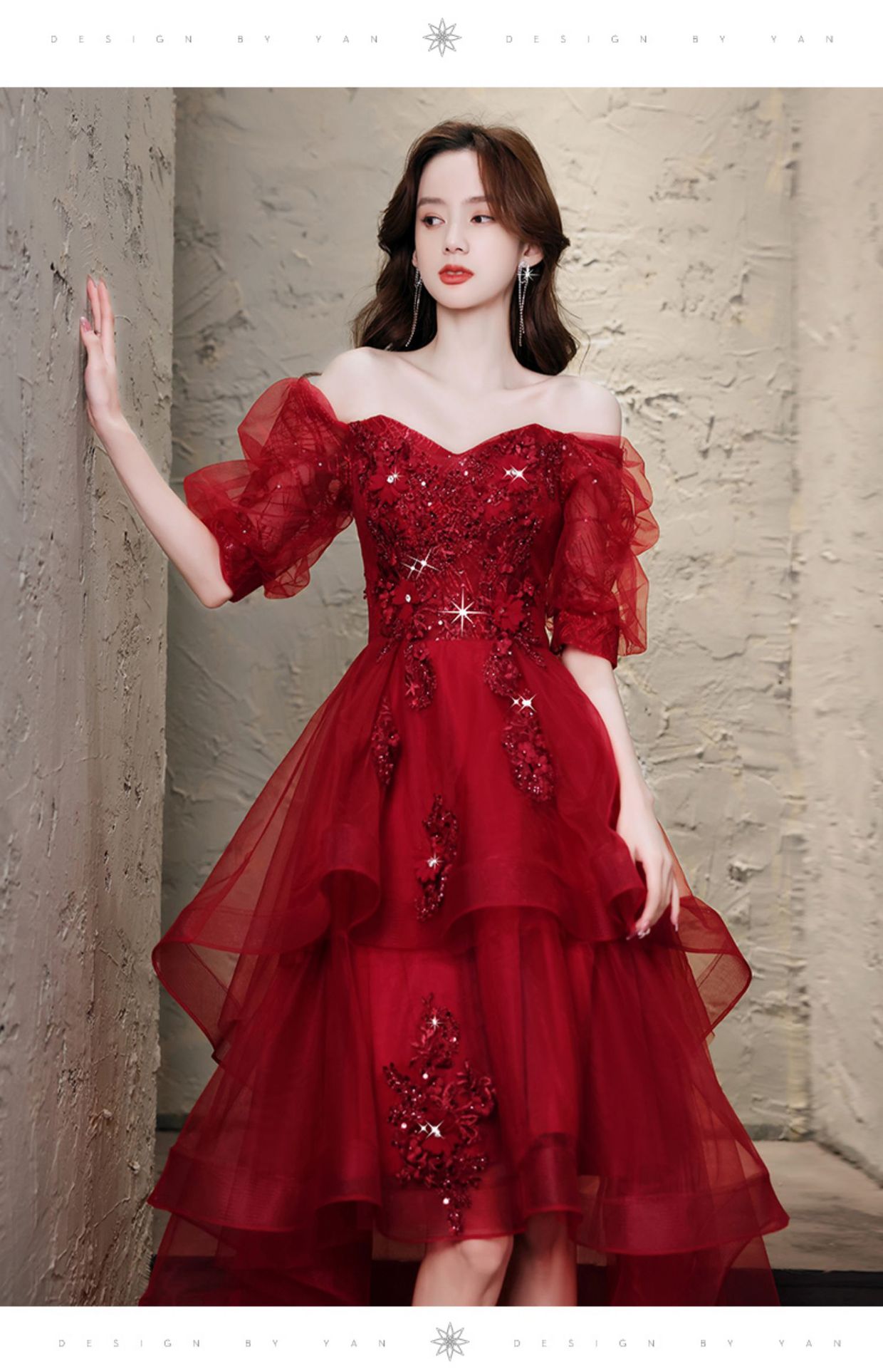 Elegant Red Wedding Engagement Gown Short Front Long Back Dress_voghion.com