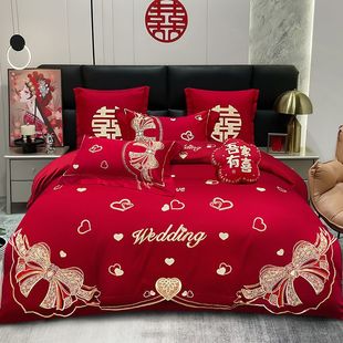 Wedding Four-Piece Wedding Bedding Set Embroidered Quilt Cover Red Wedding Wedding Room Wedding Bed Festive Chinese Set