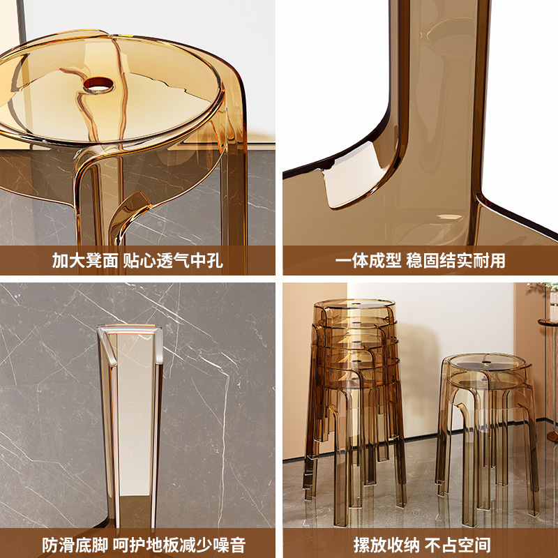 Taburetes transparentes de plástico para el hogar, sillas de comedor gruesas, bancos apilados, molinos de viento, taburetes redondos, sillas acrílicas
