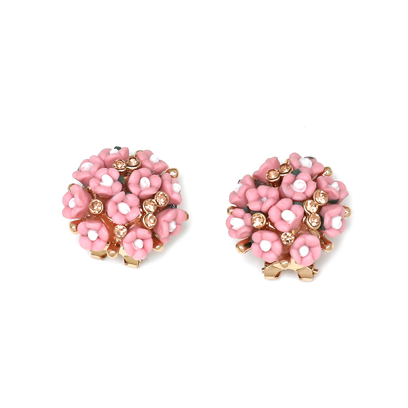 Rosa flor Stud pendientes coreano popular Comercio exterior joyería cerámica lindo pendientes anillo pendientes al por mayor