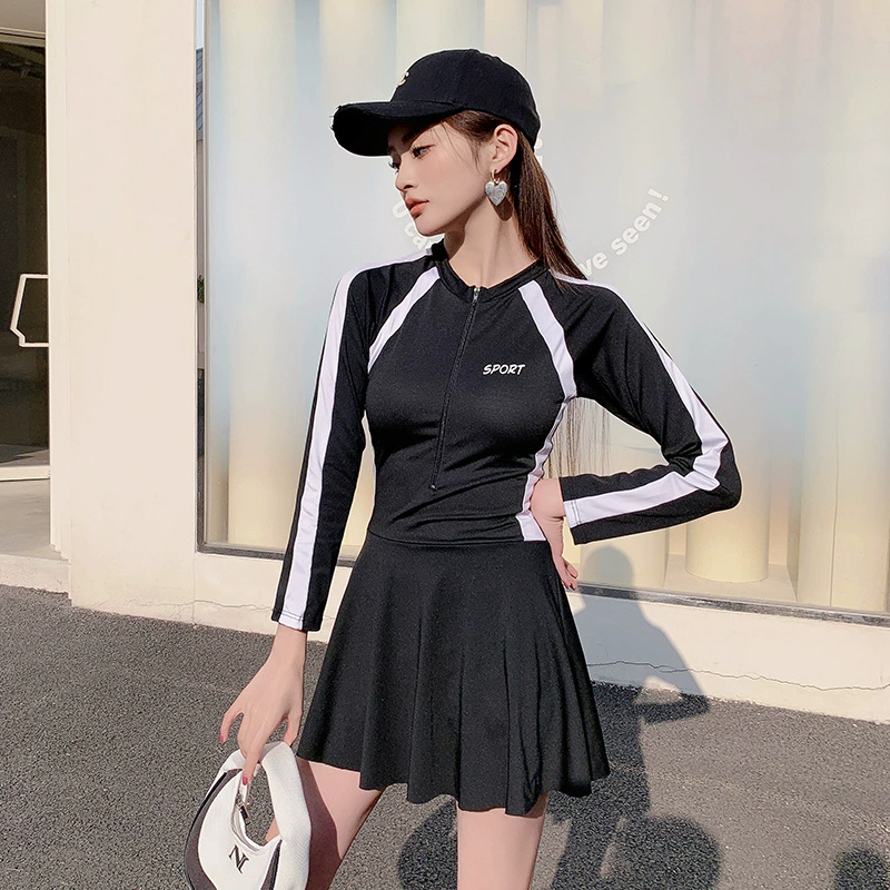 Купальник женский цельный спортивный с длинным рукавом в Корейском стиле простой тонкий консервативный купальник с горячими источниками маска для защиты от солнца профессиональная оптовая продажа для женщин