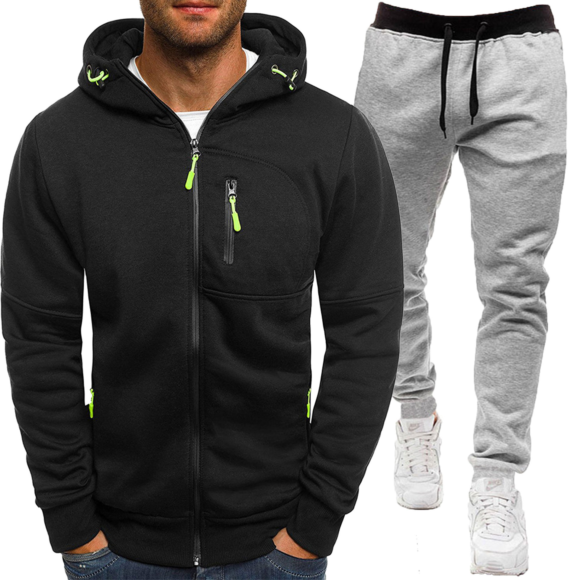 Set de hanorac cu glugă jacquard pentru bărbați, sporturi de toamnă și iarnă, fitness, timp liber, cardigan, jachetă, hanorac casual cu glugă_voghion.com