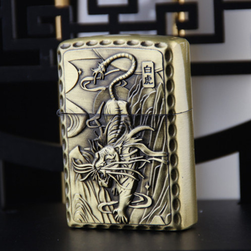 Metal lighter creative relief kerosene bronze four mythical beasts green dragon white tiger suzaku basalt lighter wholesale