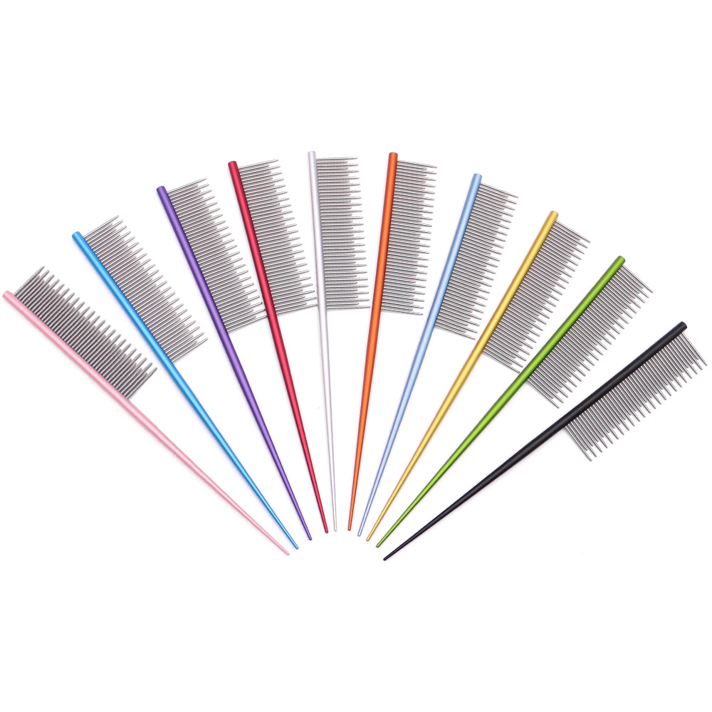 Peine para mascotas, peine, peine de cola puntiaguda de acero inoxidable, peine de pelo flotante, peine de pelo de perro, peine de pelo largo y corto