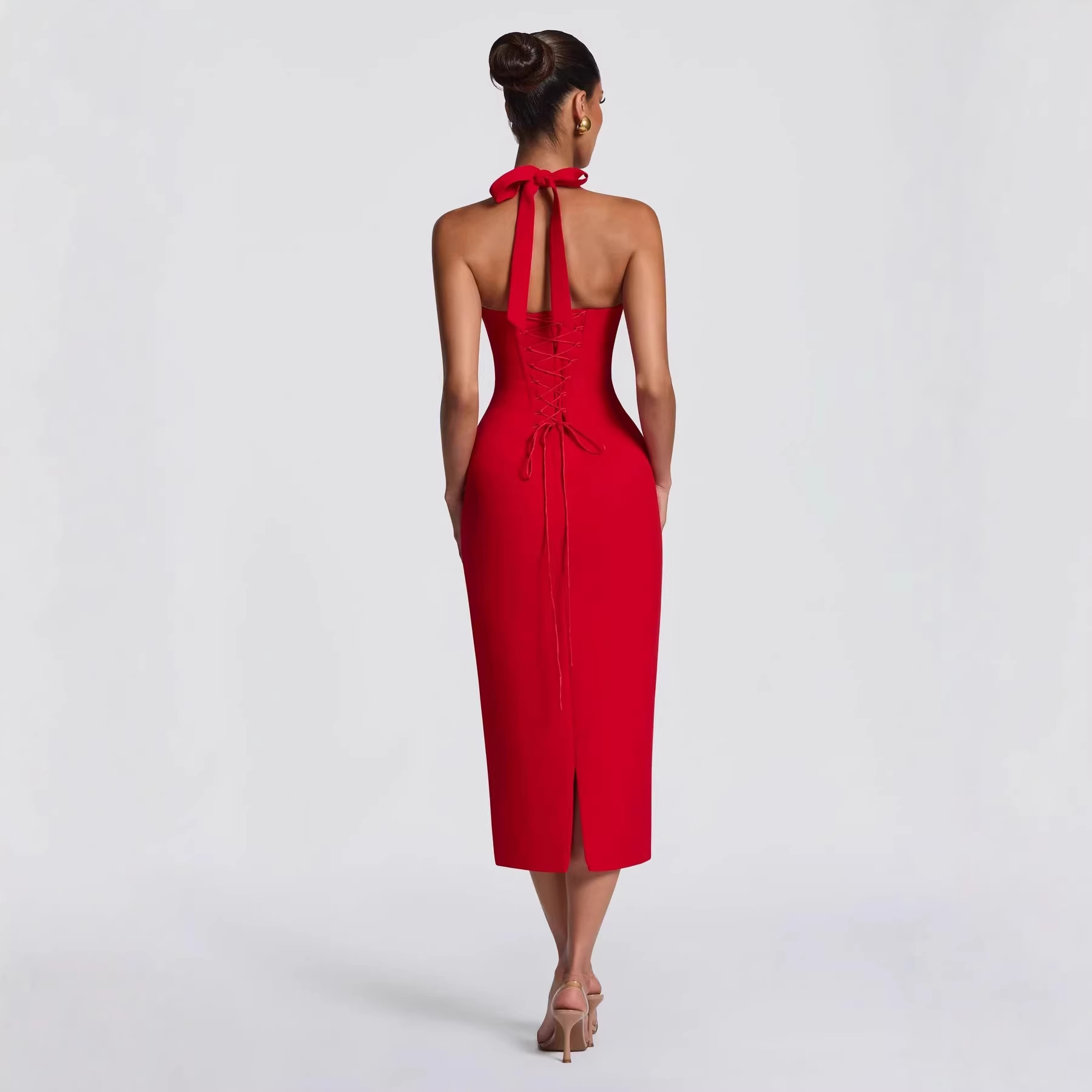 Women's Sexy Backless Halter Belted Bodycon Maxi Dress – Slim Fit Elegant Party Gown_ecoleips.com
