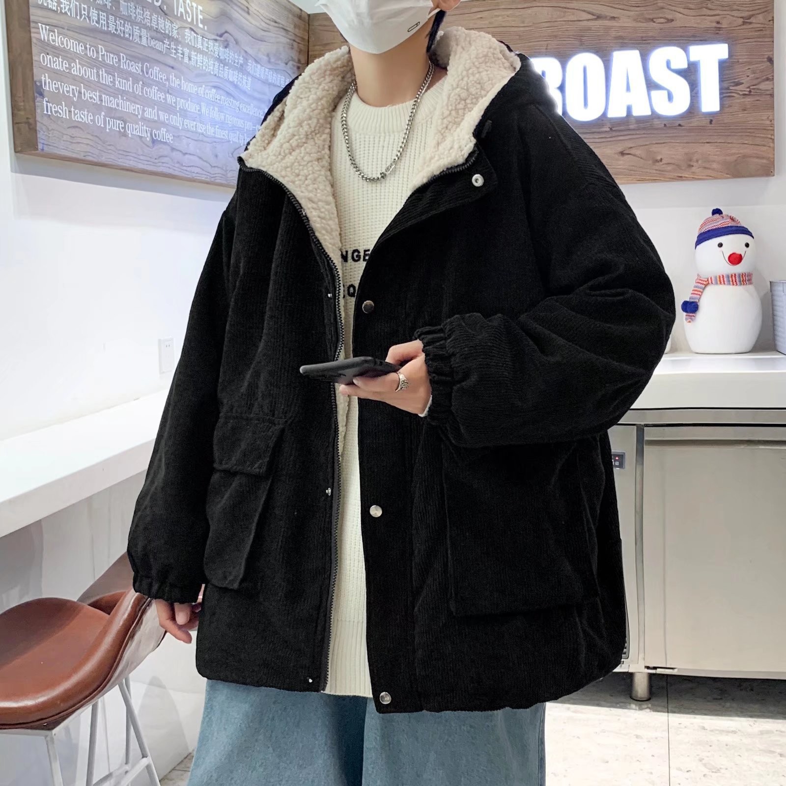 Chaqueta de pana para hombre chaqueta acolchada de algodón de lana de cordero de invierno gruesa de moda coreana chaqueta acolchada para jóvenes de todo fósforo