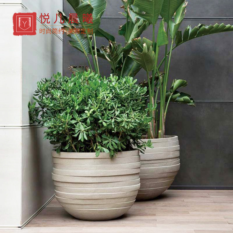 Fiberglass Flower Pots, Shopping Mall Striped Flower Pots, Corrugated Concave-Convex Ring-Shaped Flower Containers, Decorative Hotel Landscape Flower Pots