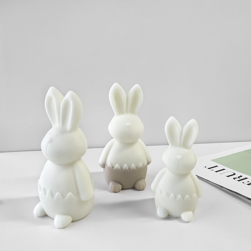 Nuevo roto cáscara de huevo conejo vela decoración molde de silicona DIY conejo de Pascua aromaterapia vela herramienta de molienda