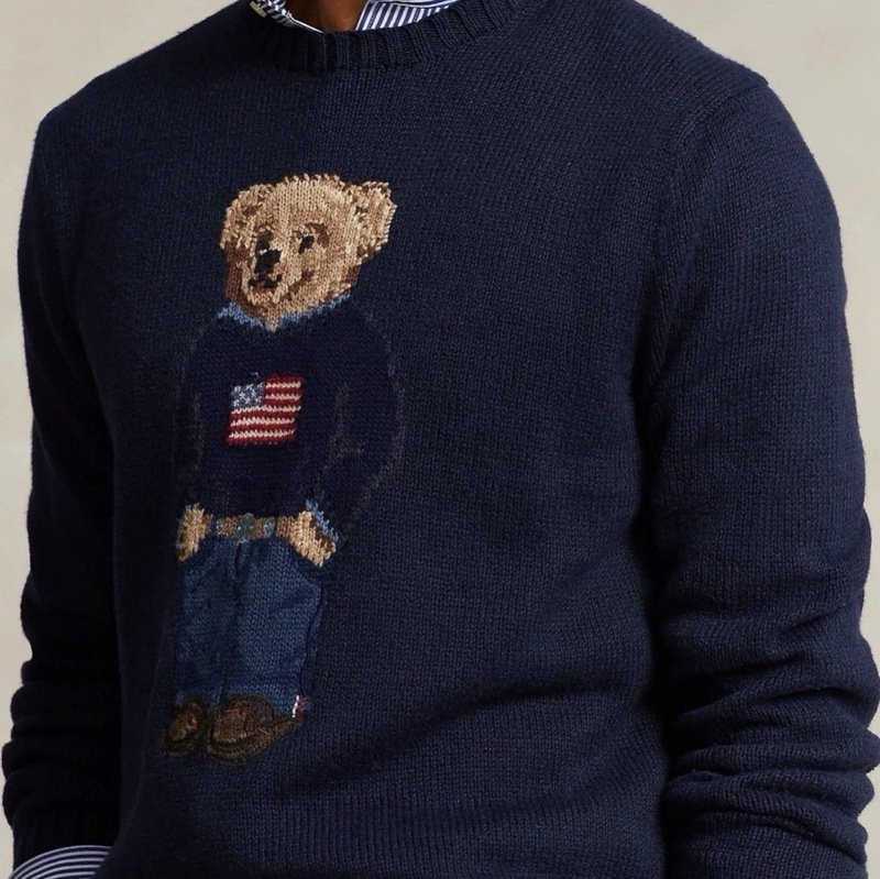 Rl Classic American Flag Bear 25 Autumn and Winter Pure Cotton Heavy Cartoon Round Neck College Casual Easiest for Match Sweater for Women Rl Classic American Flag Bear 25 Autumn and Winter Pure Cotton Heavy Cartoon Round Neck College Casual Easiest for Match Sweater for Women