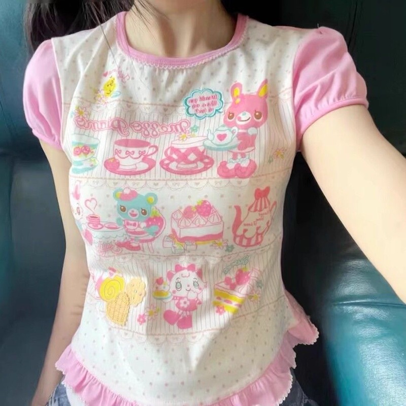 Summer Japanese-Style Cute and Sweet Cartoon Short-Sleeve Printed Versatile T-Shirt for Girls, Soft Girl Top for Students