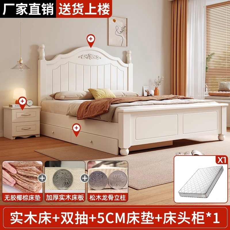 实木床现代简约1.8米欧式主卧双人床1.5米出租屋床1.2米经济床架|undefined