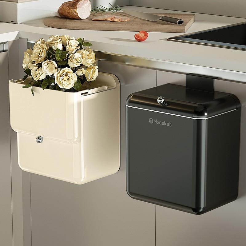 Kitchen Trash Bin Wall-mounted Household Large-capacity Lid Countertop Hanging Special Non-bending Sanitary Bucket for Kitchen Disposal