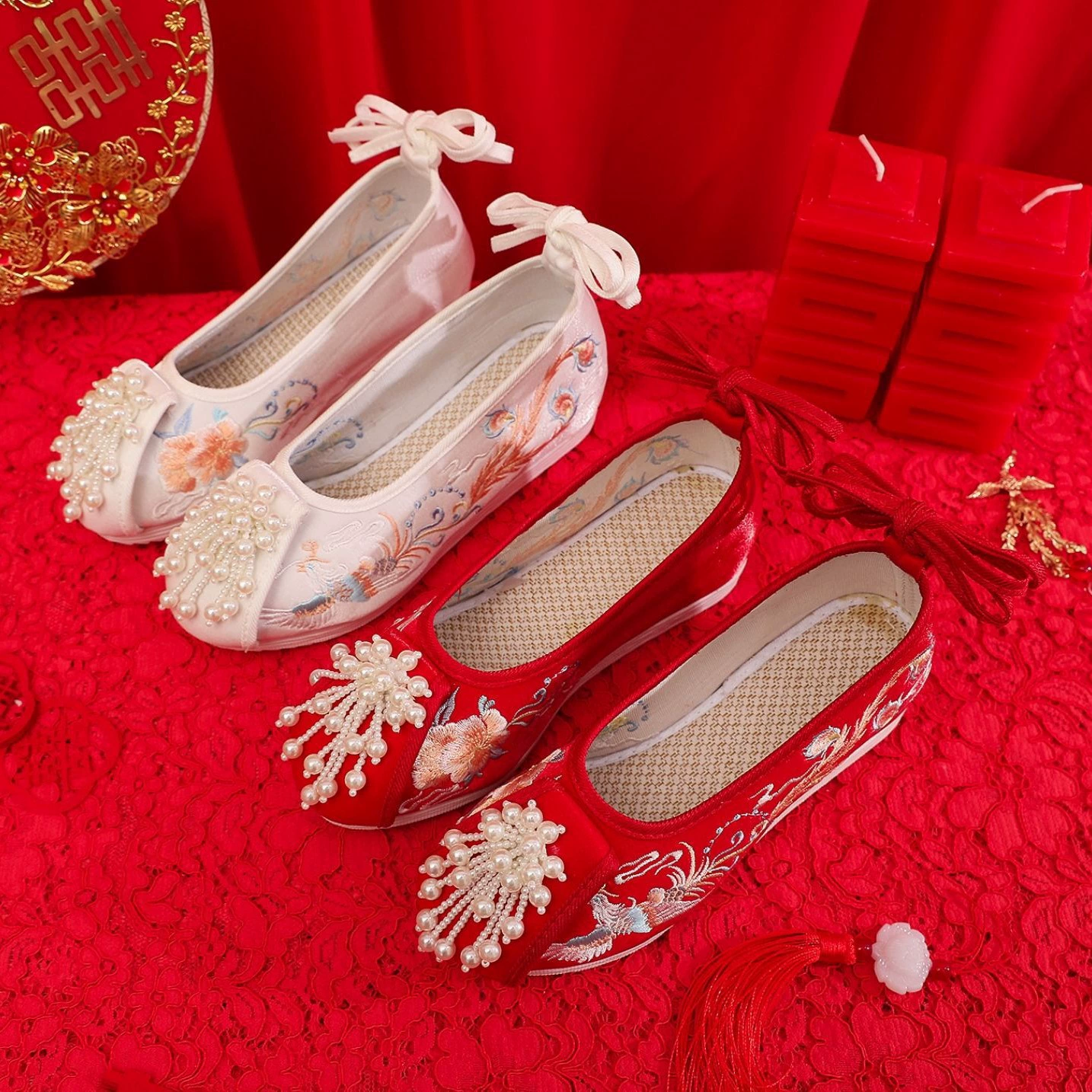 Обувь xiuhe, Женская оригинальная Свадебная обувь с жемчугом и кисточками, антикварная увеличивающая внутренний рост мягкая китайская обувь для тостов невесты, обувь Hanfu