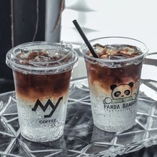 LOGO咖啡杯一次性外带打包杯 pet塑料柠檬带盖ins奶茶杯 厂家批发