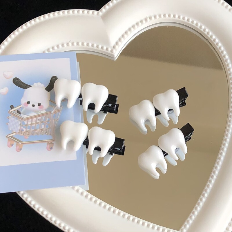Interesting Funny y2k Spice Girls White Small Teeth Duckbill Clip Ins Cute Sweet Side Clip Side Clip Headwear Women