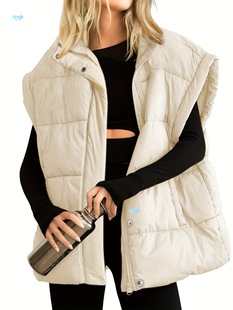 Women's Oversized Puffer Vest Sleeves Full Zip Cross-Border