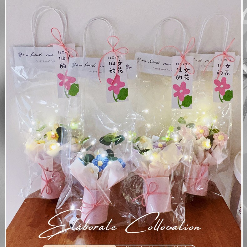 Día del Maestro regalo de flores de peluche, flores de regalo de cumpleaños, flores de tejido a mano, flores de regalo de la escuela