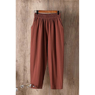 Vintage Linen Wide-Leg Pants for Women, Summer New High-End Design, Loose Fit, Slimming, Casual Straight-Leg Cropped Pants