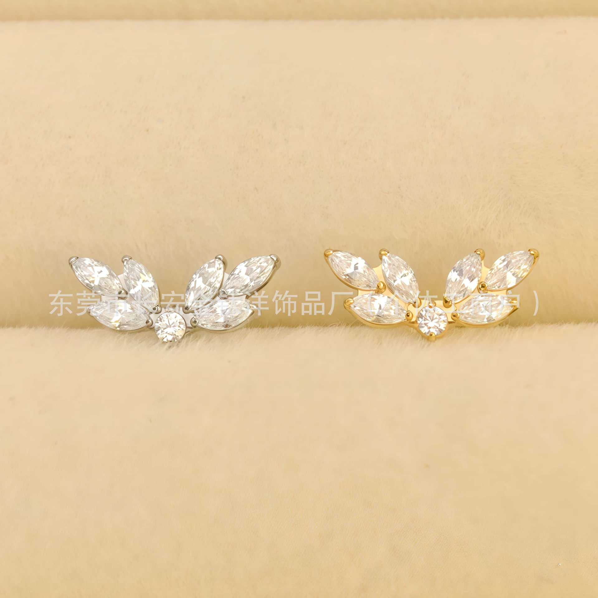 Gold F136 Titanium Internal Thread Angel Wings 5A Zircon Ear Studs Ear Bone Nails Ear Piercing Jewelry detail image 7