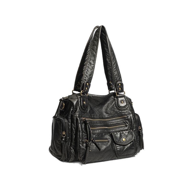 Borsa da ascella francese in pelle morbida color bronzo con cerniera multipla Y2K di Subculture_voghion.com