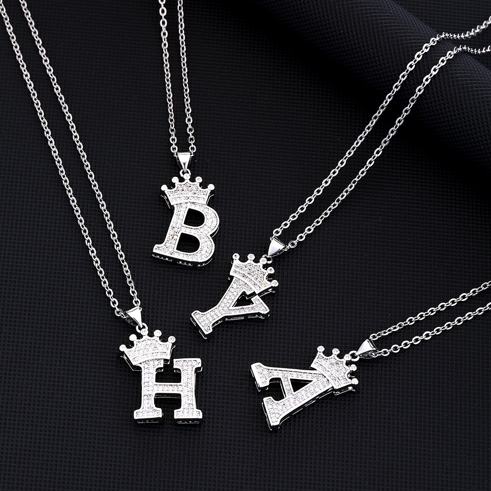Wholesale Retro Letter Crown Stainless Steel Copper Zircon Pendant Necklace display picture 2