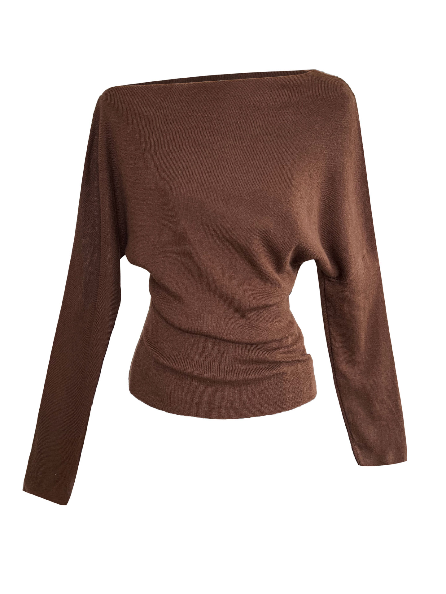 Women's Autumn Long-Sleeved Off-Shoulder Knit Top With Waist-Defining Fit